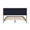 Queen Size Corduroy Platform Bed with Metal Legs, Beige