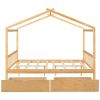 Full Size House Platform Bed with Two Drawers,Headboard and Footboard,Roof Design,Natural