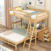 Twin over Full Bunk Bed with Built-in Desk and Three Drawers,Natural