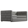 Twin Size Daybed with Trundle, Upholstered Daybed with Padded Back, Gray