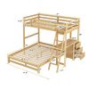 Twin over Full Bunk Bed with Built-in Desk and Three Drawers,Natural