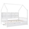 Wooden Full Size House Bed with Trundle,Kids Bed with Shelf, White